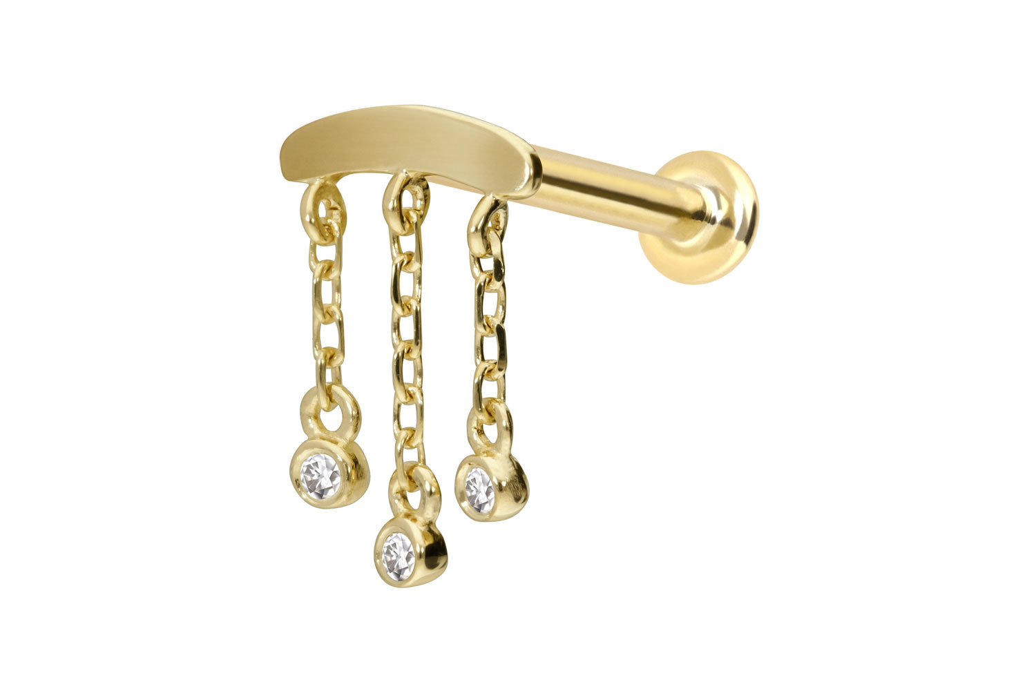14 Karat Gold Labret Piercing mit Push Fit MOISSANIT-WINDSPIEL